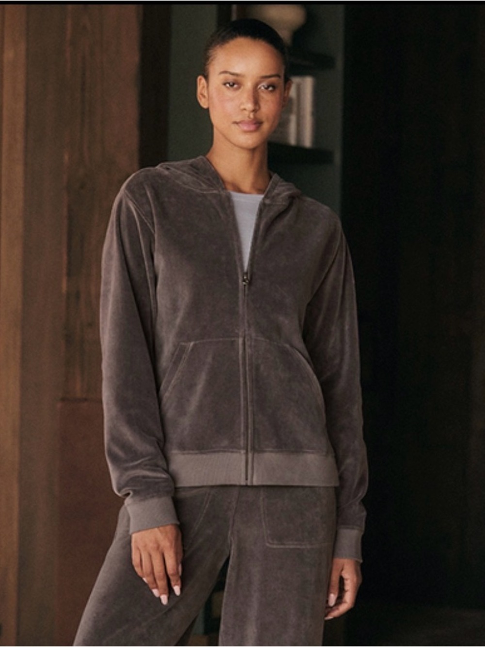 Pact Women's Cotton Velour Hooded Zip Jacket - Graphite Size Small